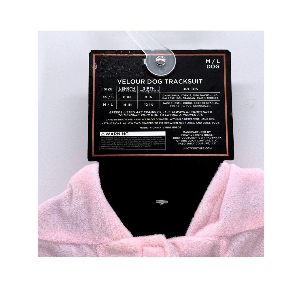Juicy Couture Pink Velour Dog Tracksuit Crown Rhinestone Hoodie M/L Dog Pet